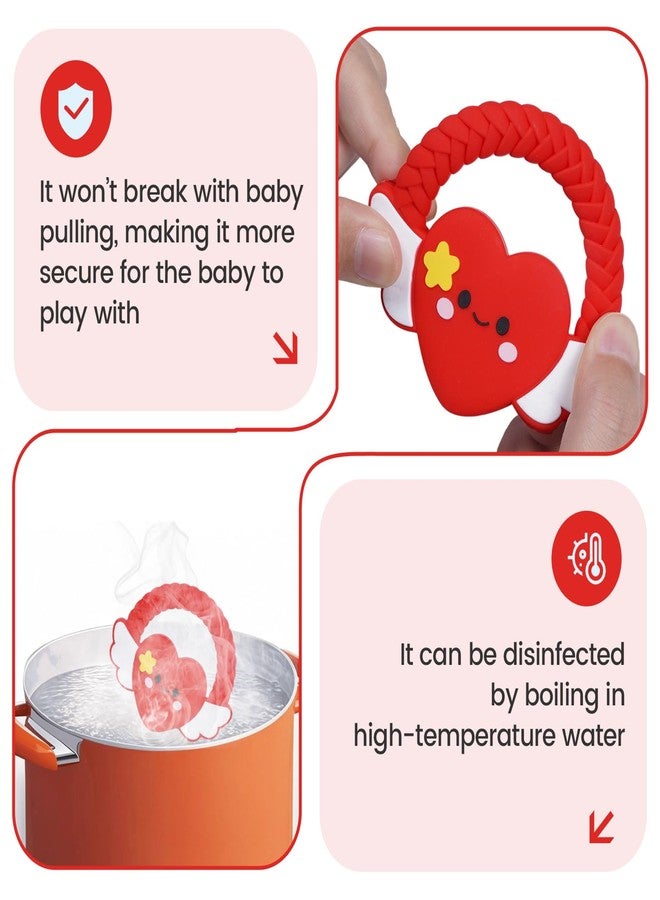 AmazingM Silicone Baby Teether Ring Toy,Must Haves Teething Relief Chew Toys for 0-6,6-12 Months Boys and Girls,Newborns Essentials,Safe and Soft,BPA Free. (Red Heart) - Image 4